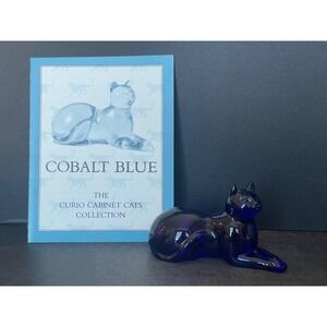 Franklin Mint Curio Cabinet Cats Cobalt Blue Bristol Glass Figurine 1986 Vintage